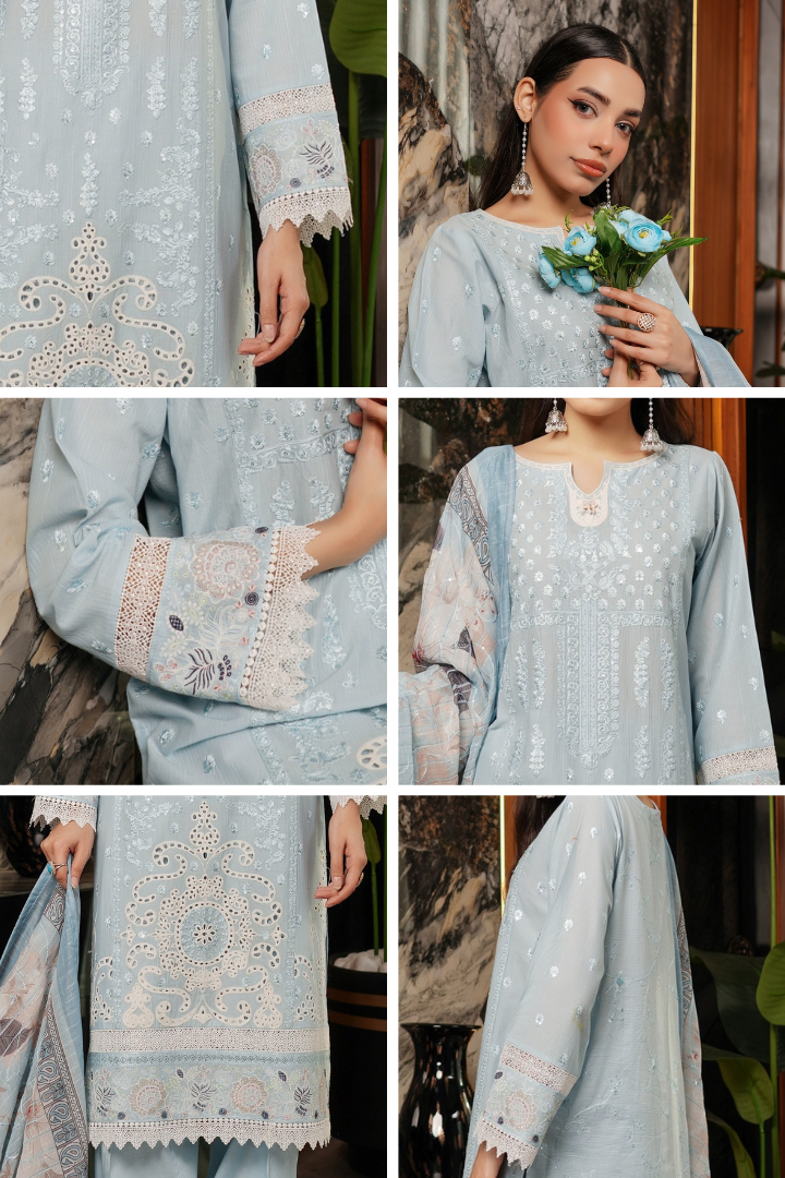 Shaanse Pehlinazar Cotton 3PCS Ready to Wear Collection Dec-2025 | Sky Blue