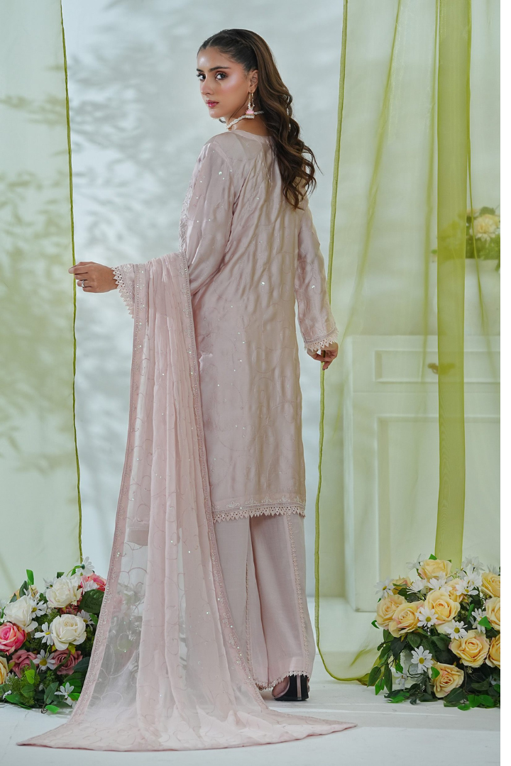 Shaanse Mehroo Cotton Silk 3PCS Ready to Wear Collection Jan-26 | Tea Pink
