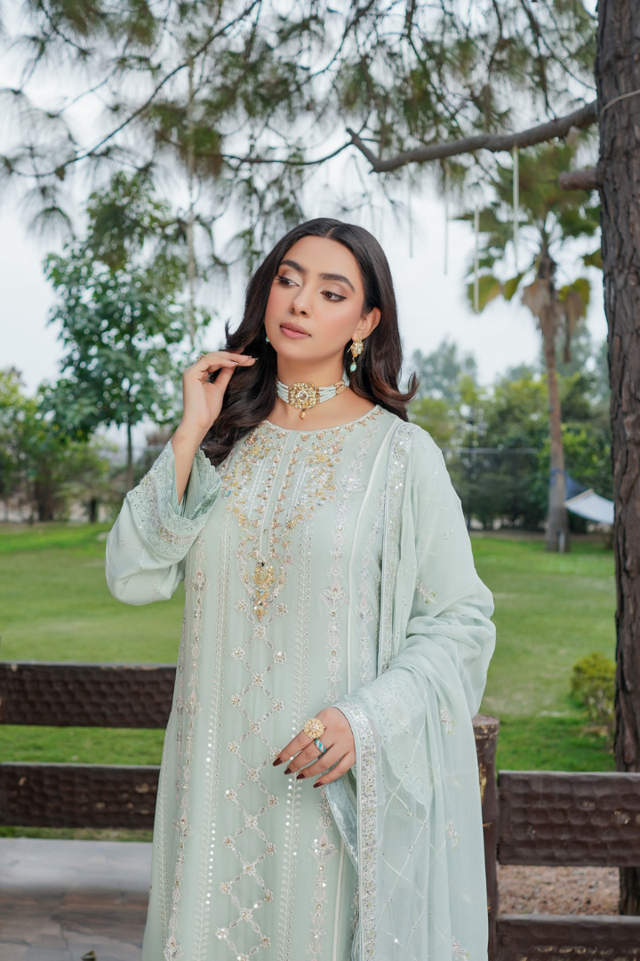 Agha Noor Sehnai Handwork Eid Ready To Wear Collection 2026 | Light Green - Mirha Fashion