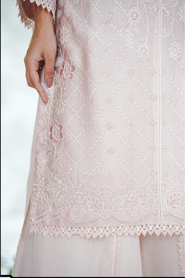 Shaanse Mehroo Cotton Silk 3PCS Ready to Wear Collection Jan-26 | Tea Pink