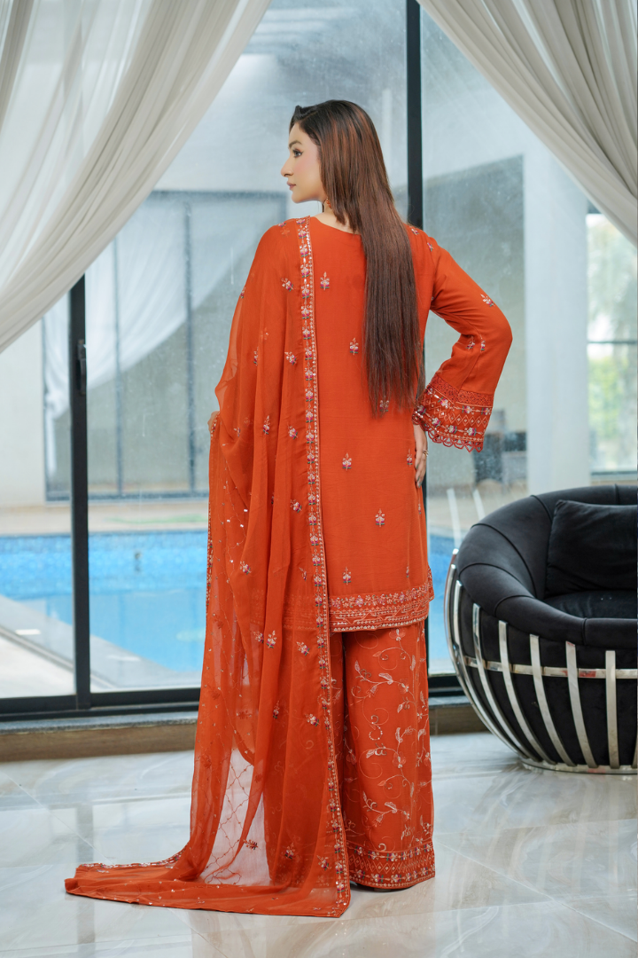Agha Noor Shein Chiffon Ready to Wear Collection 2026 | Rust