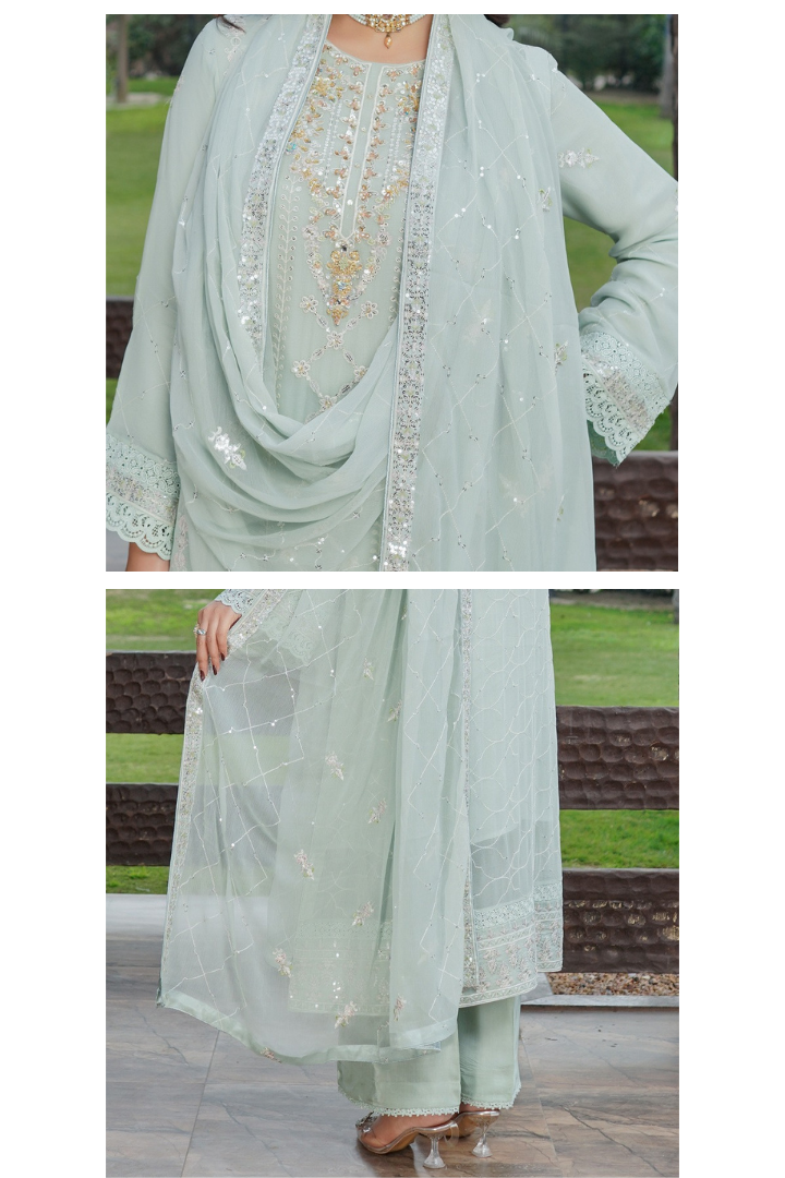 Agha Noor Sehnai Handwork Eid Ready To Wear Collection 2026 | Light Green - Mirha Fashion