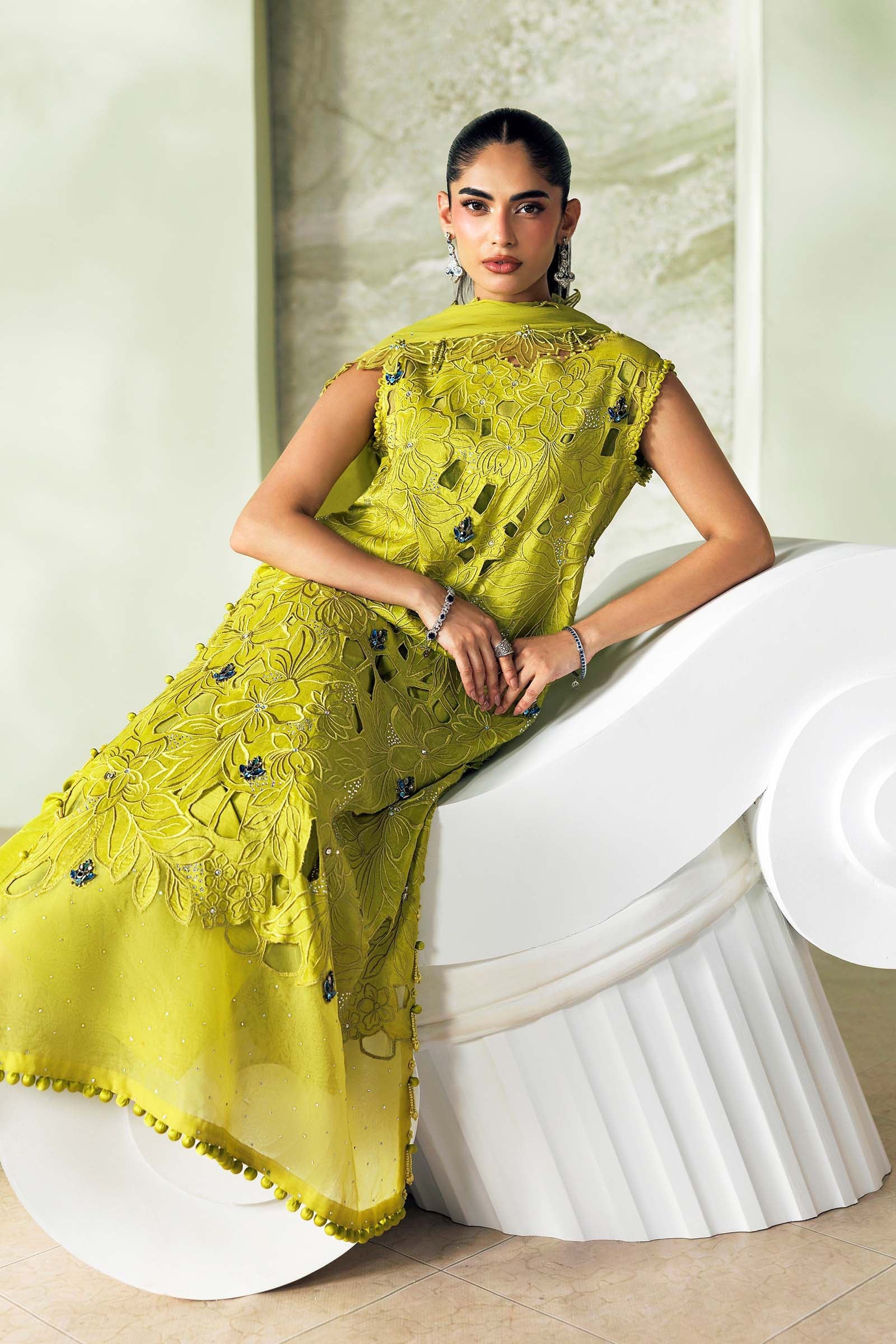 Maria B Soiree Unstitched Collection 2026 | SR-01-03-Lime Green