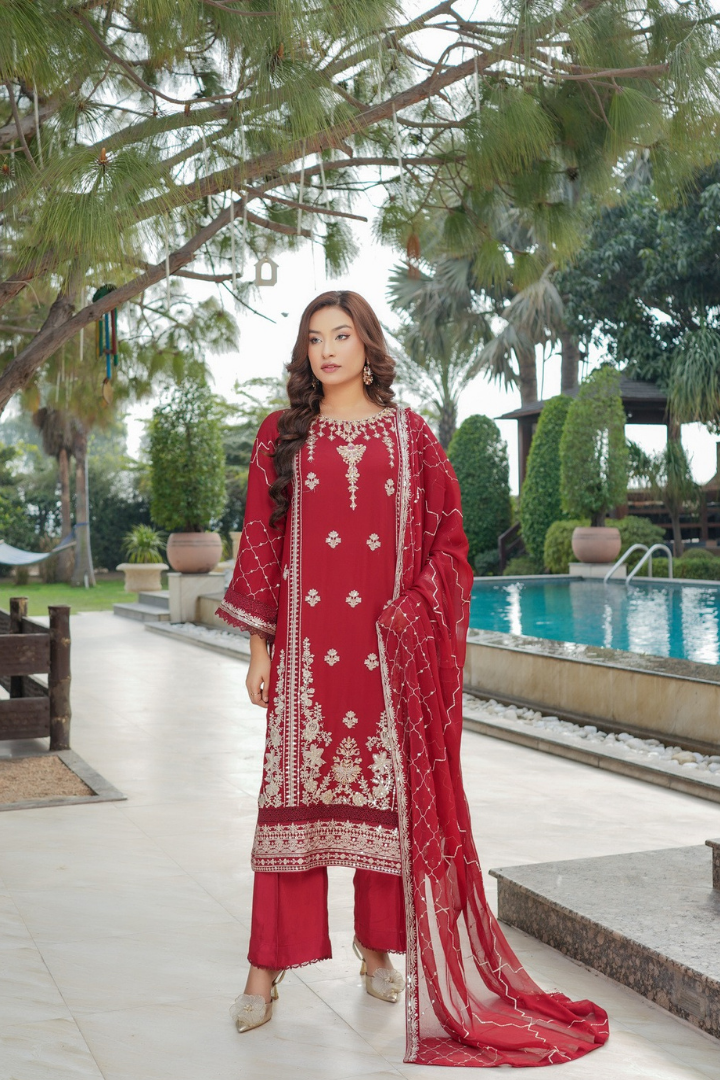 Agha Noor Sehnai Handwork Eid Ready To Wear Collection 2026 | Red - Mirha Fashion