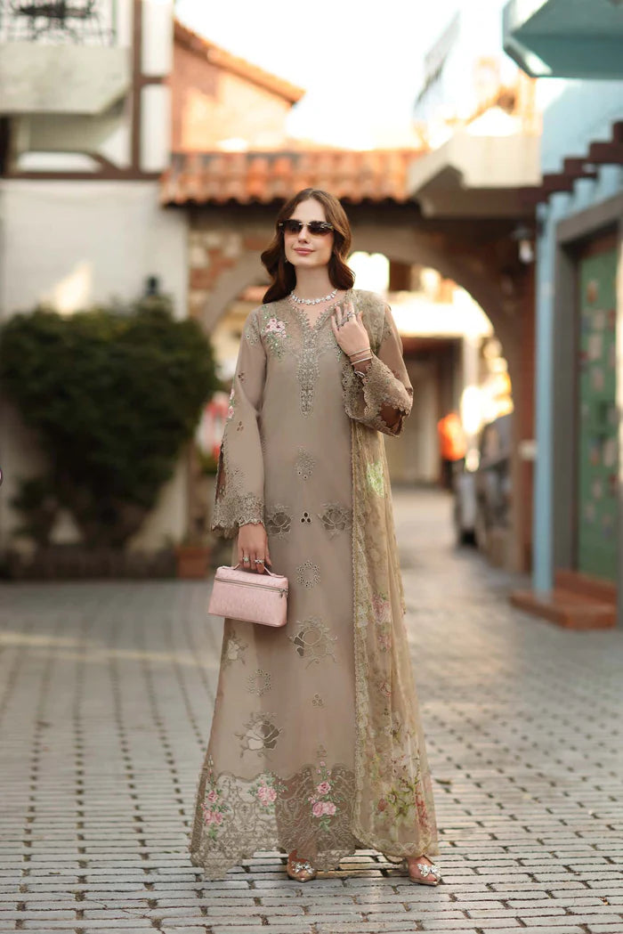 Noor By Saadia Asad Luxe Chikenkari Unstitched Collection 2026 | D3-B Soft Mocha - Mirha Fashion