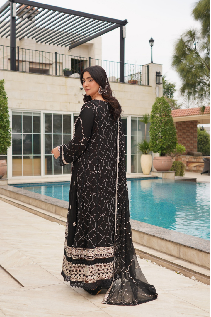 Agha Noor Zebtan Chiffon Gown Ready To Wear Collection 2026 | Black