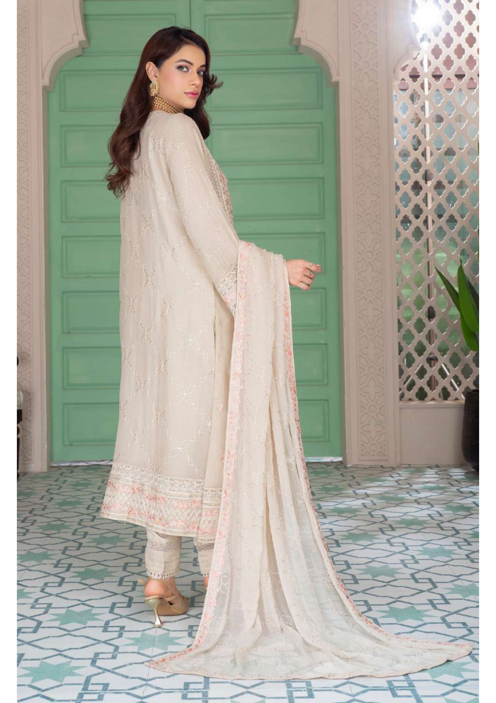 Agha Noor Shehnai Chiffon Ready to Wear Handwork Collection 25 | Beige