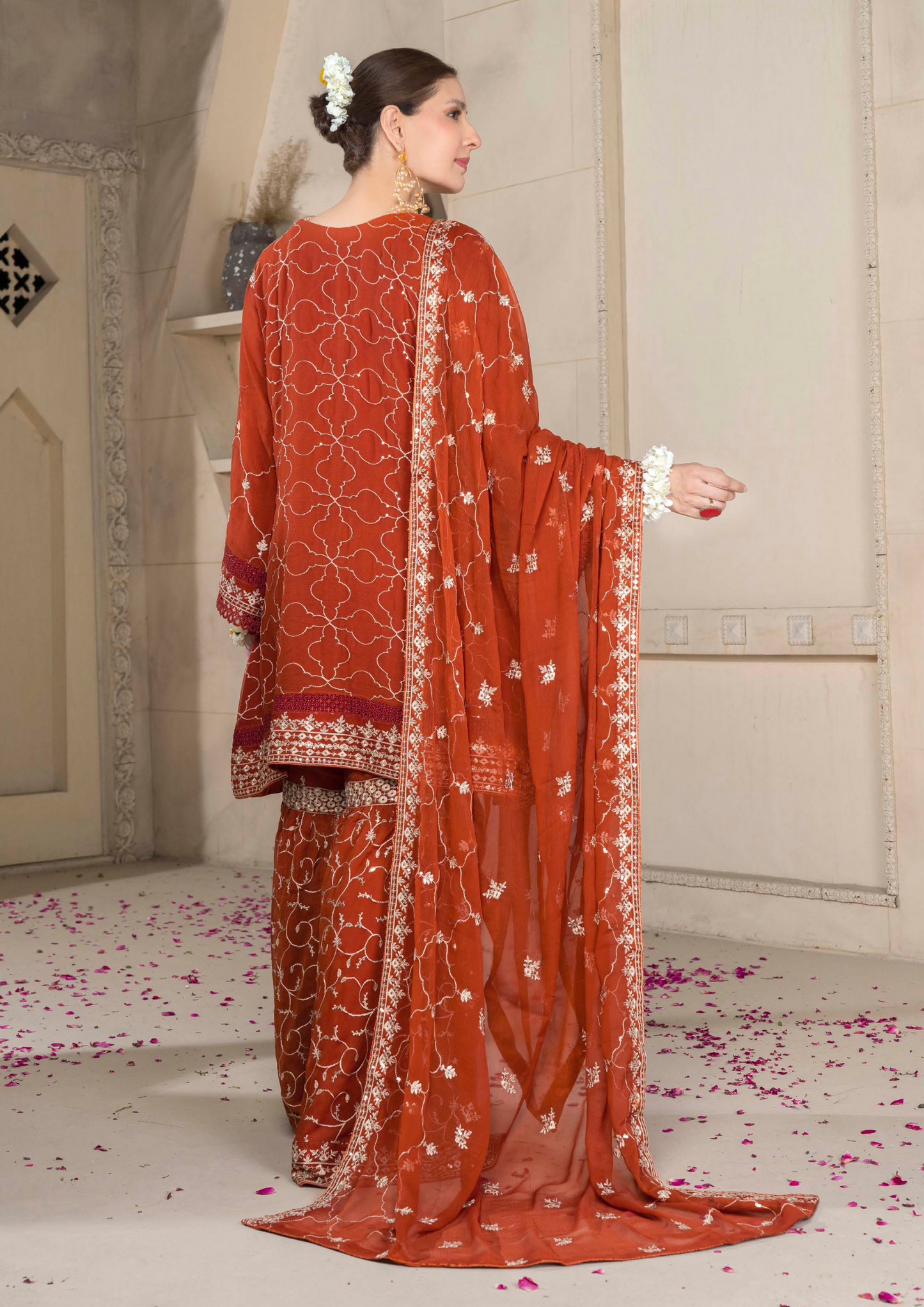 Agha Noor Chiffon Gharara Roshni Ready to Wear Collection 2025 D08 | Rust