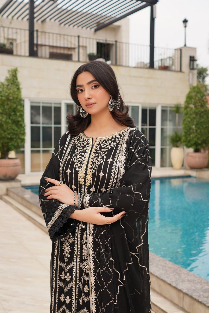 Agha Noor Zebtan Chiffon Gown Ready To Wear Collection 2026 | Black