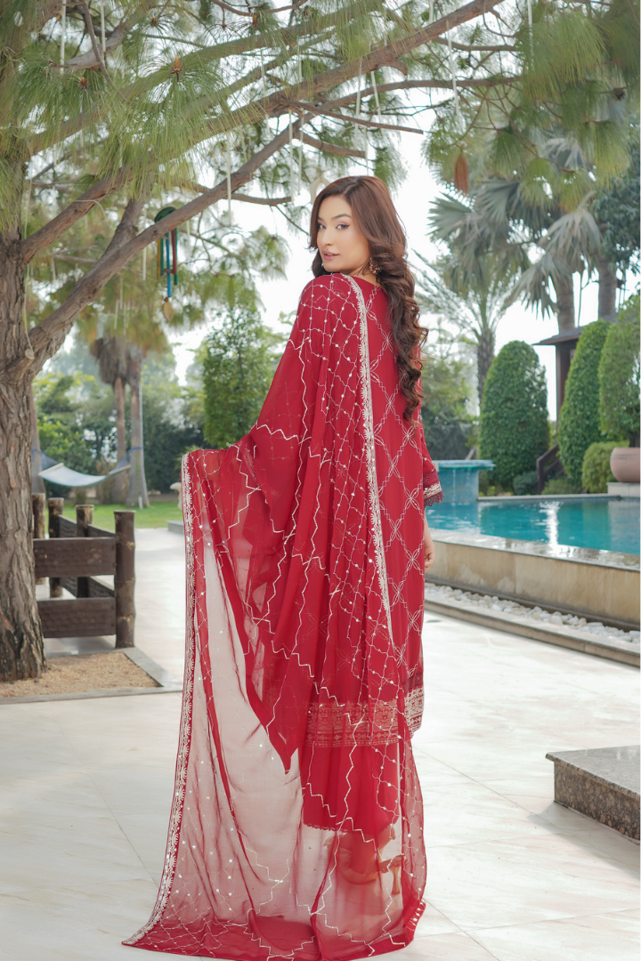 Agha Noor Sehnai Handwork Eid Ready To Wear Collection 2026 | Red - Mirha Fashion