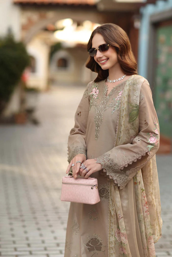 Noor By Saadia Asad Luxe Chikenkari Unstitched Collection 2026 | D3-B Soft Mocha - Mirha Fashion