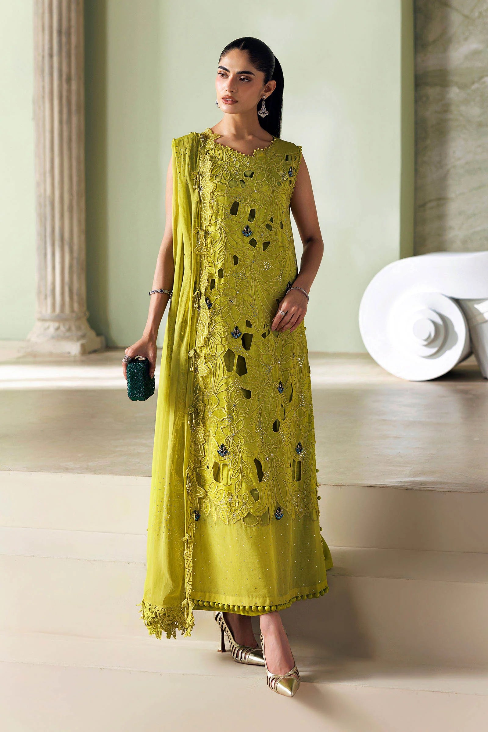 Maria B Soiree Unstitched Collection 2026 | SR-01-03-Lime Green