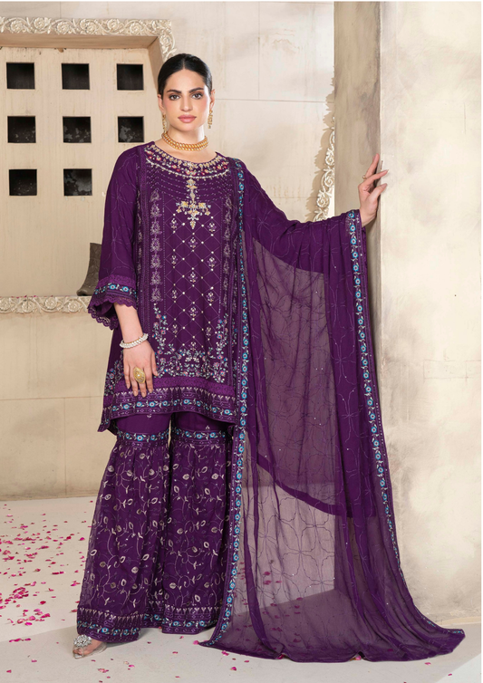 Agha Noor Chiffon Gharara Roshni Ready to Wear Collection 2025 D06 | Purple
