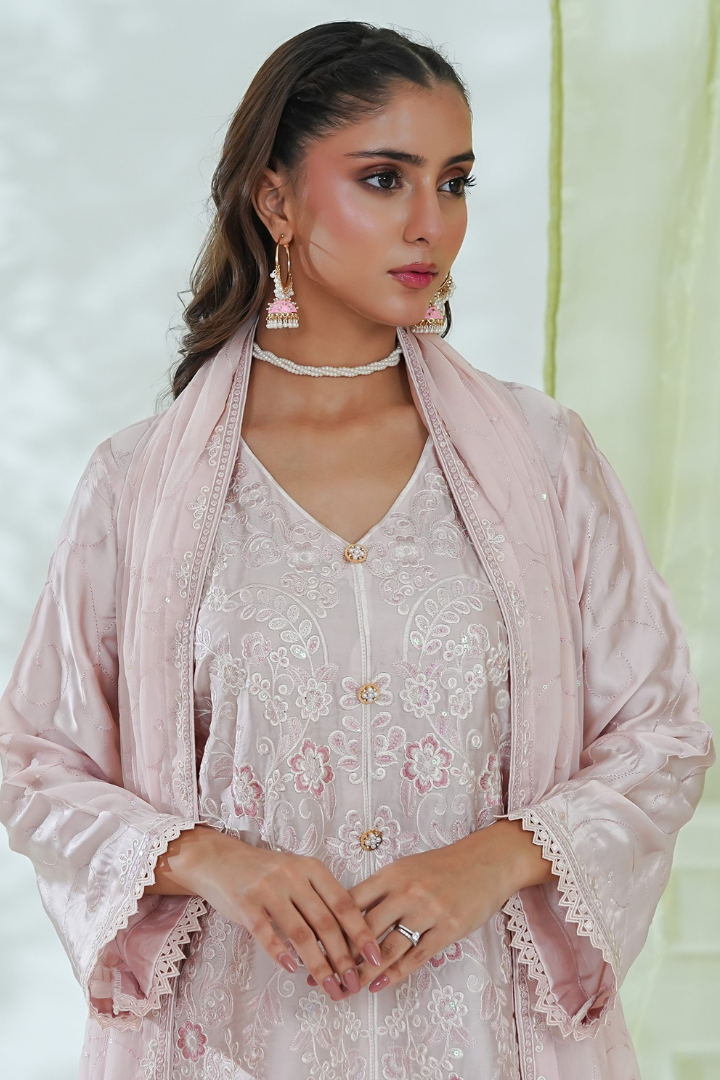 Shaanse Mehroo Cotton Silk 3PCS Ready to Wear Collection Jan-26 | Tea Pink