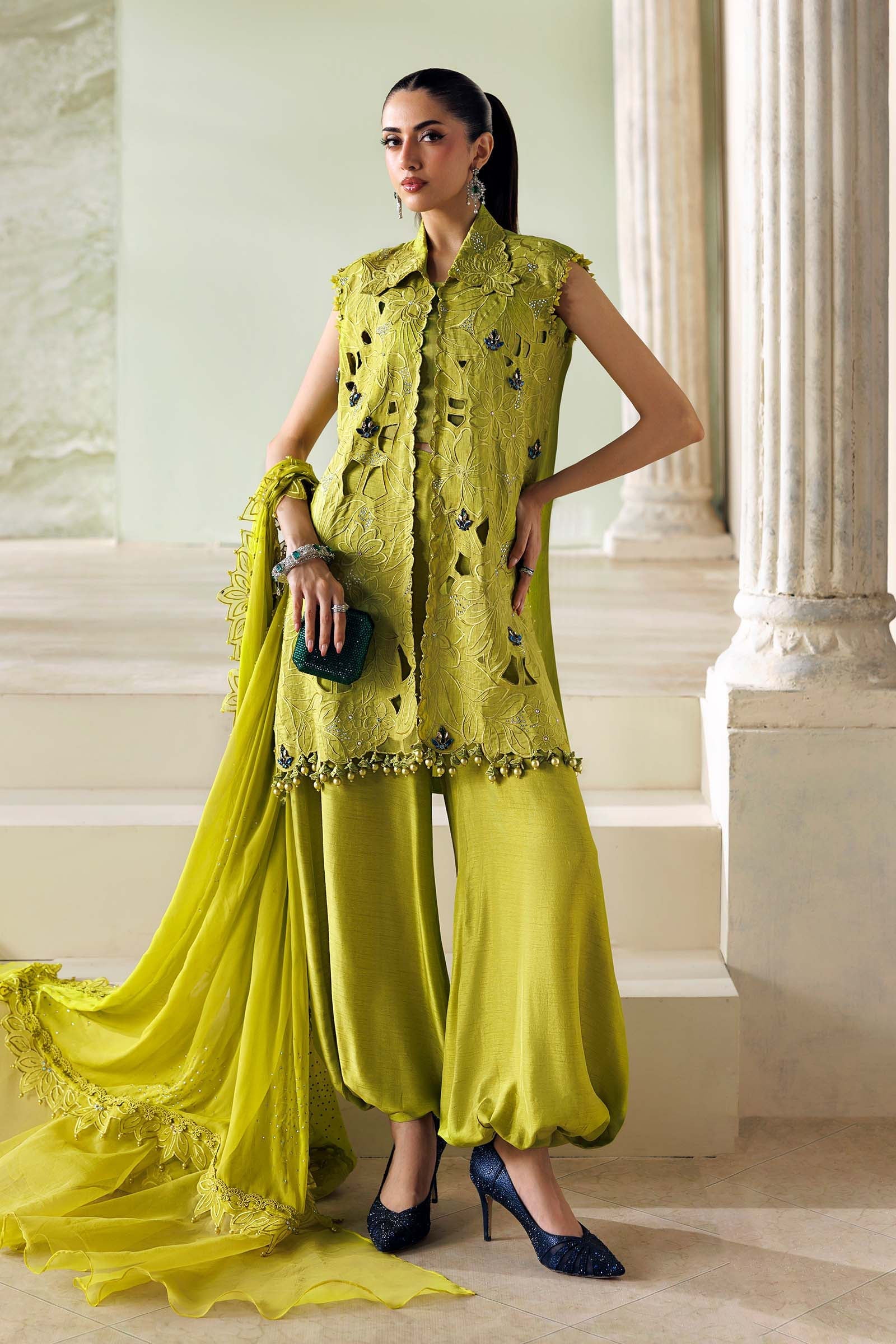 Maria B Soiree Unstitched Collection 2026 | SR-01-03-Lime Green