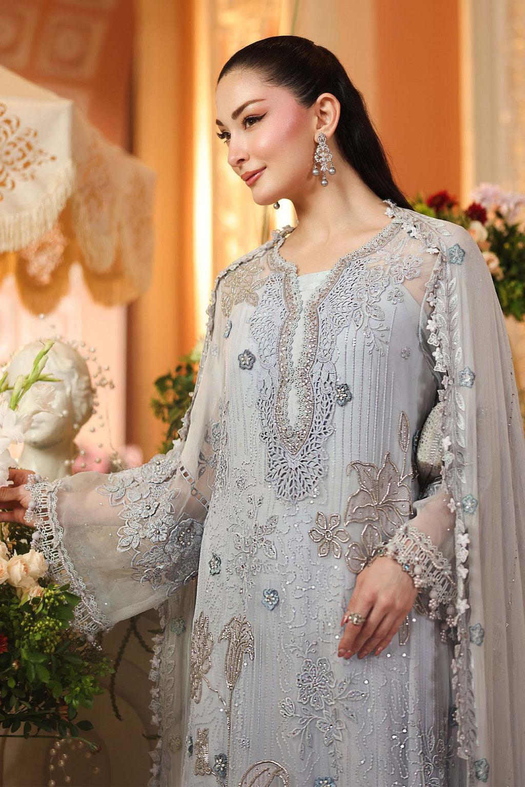 Maria B Chiffon Unstitched  Collection  2026 | MPC-26-206-Muted Blue