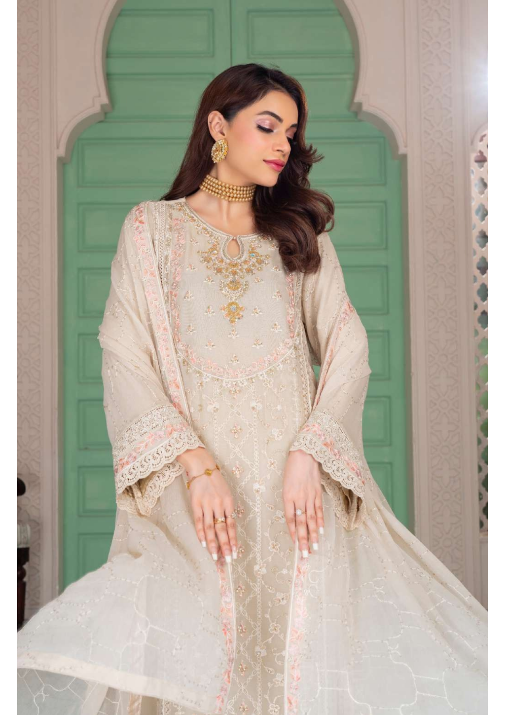 Agha Noor Shehnai Chiffon Ready to Wear Handwork Collection 25 | Beige