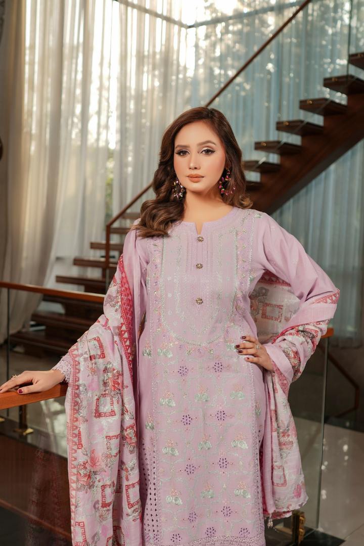 Shaanse Pehlinazar Cotton 3PCS Ready to Wear Collection Dec-2025 | Lavender