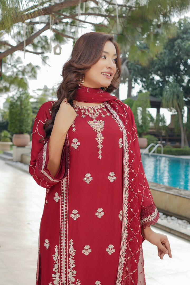 Agha Noor Sehnai Handwork Eid Ready To Wear Collection 2026 | Red - Mirha Fashion