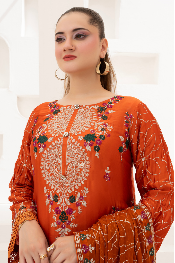 Shaanse Luxury Ombre Silk Ready to Wear Collection 2026 | Rust