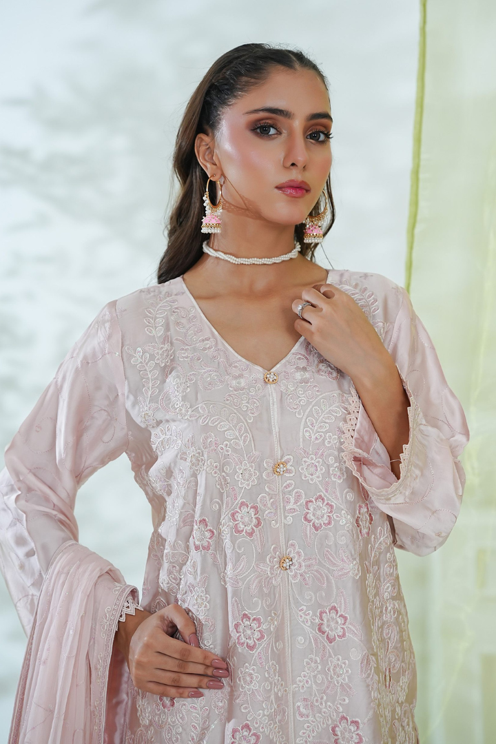 Shaanse Mehroo Cotton Silk 3PCS Ready to Wear Collection Jan-26 | Tea Pink