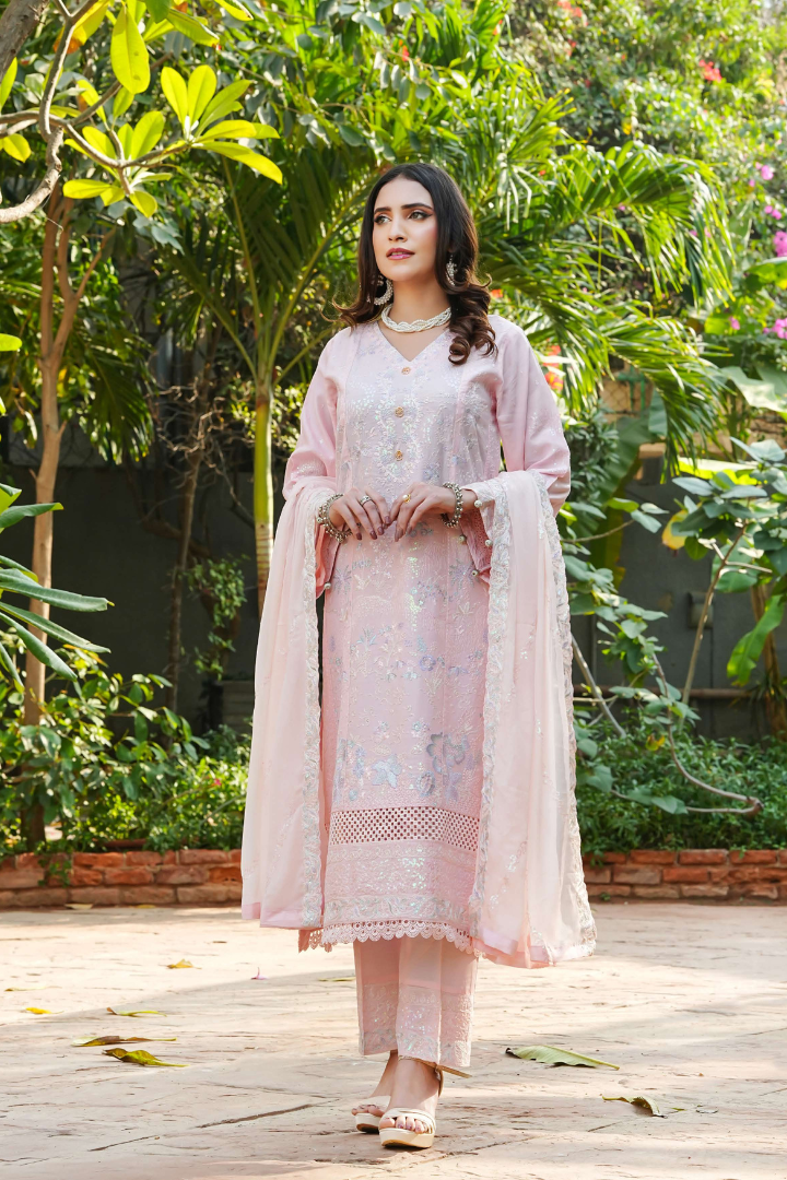 Shaanse Cyra Cotton Silk 3PCS Ready to Wear Collection Dec-2025 | Pink
