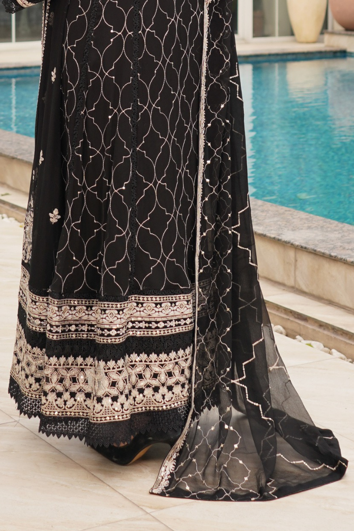 Agha Noor Zebtan Chiffon Gown Ready To Wear Collection 2026 | Black