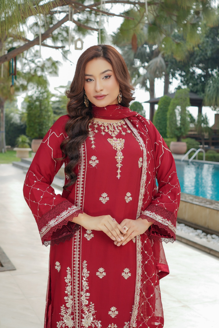 Agha Noor Sehnai Handwork Eid Ready To Wear Collection 2026 | Red - Mirha Fashion