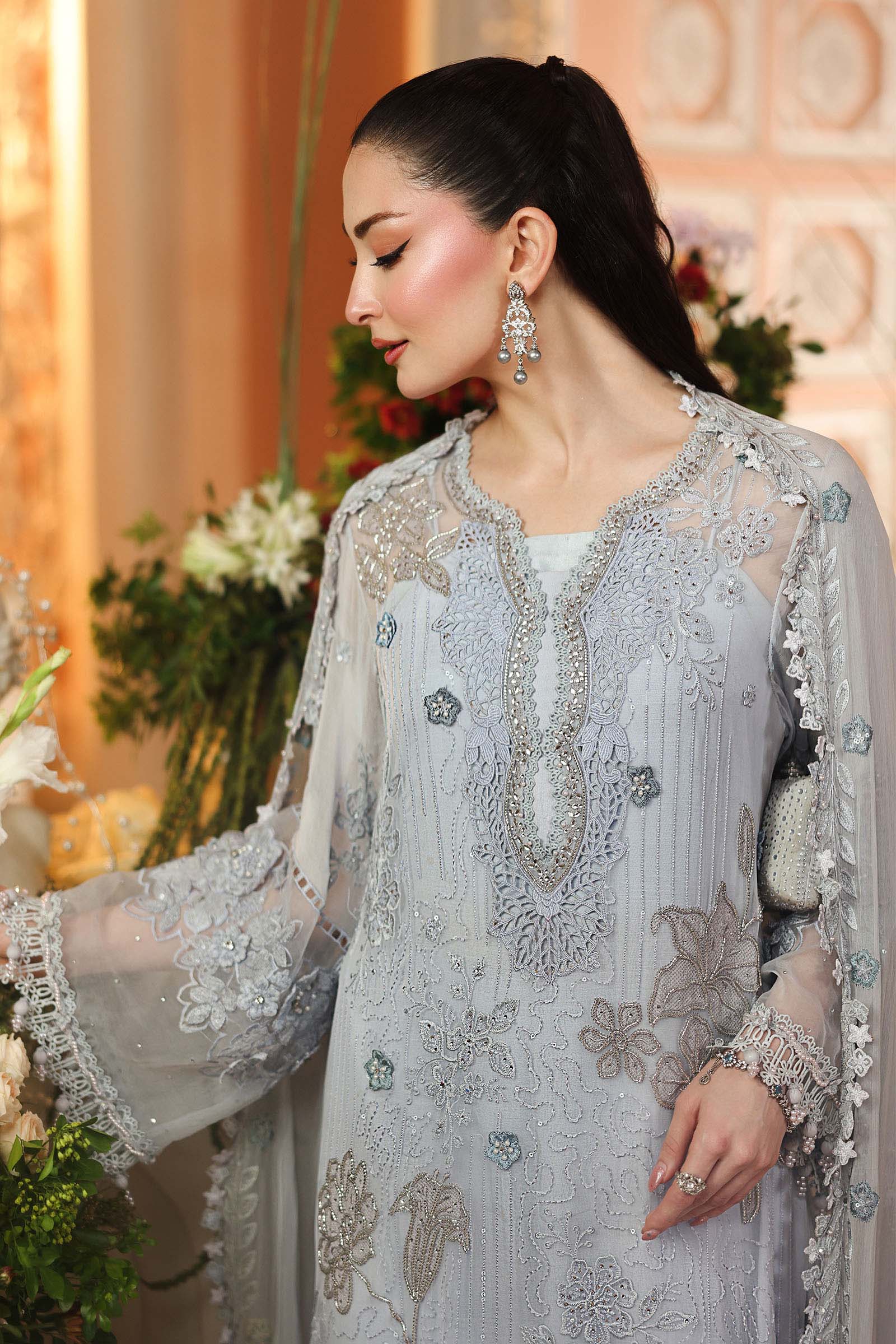 Maria B Chiffon Unstitched  Collection  2026 | MPC-26-206-Muted Blue