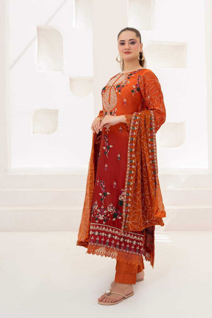 Shaanse Luxury Ombre Silk Ready to Wear Collection 2026 | Rust