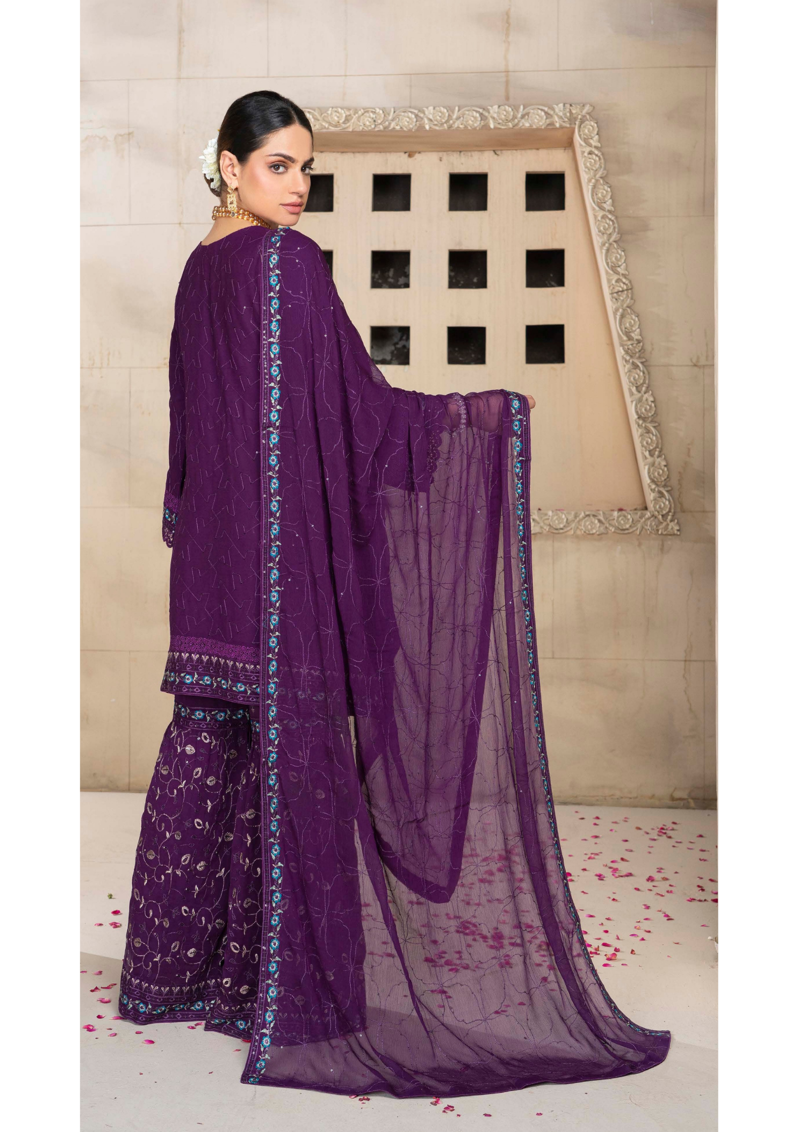 Agha Noor Chiffon Gharara Roshni Ready to Wear Collection 2025 D06 | Purple
