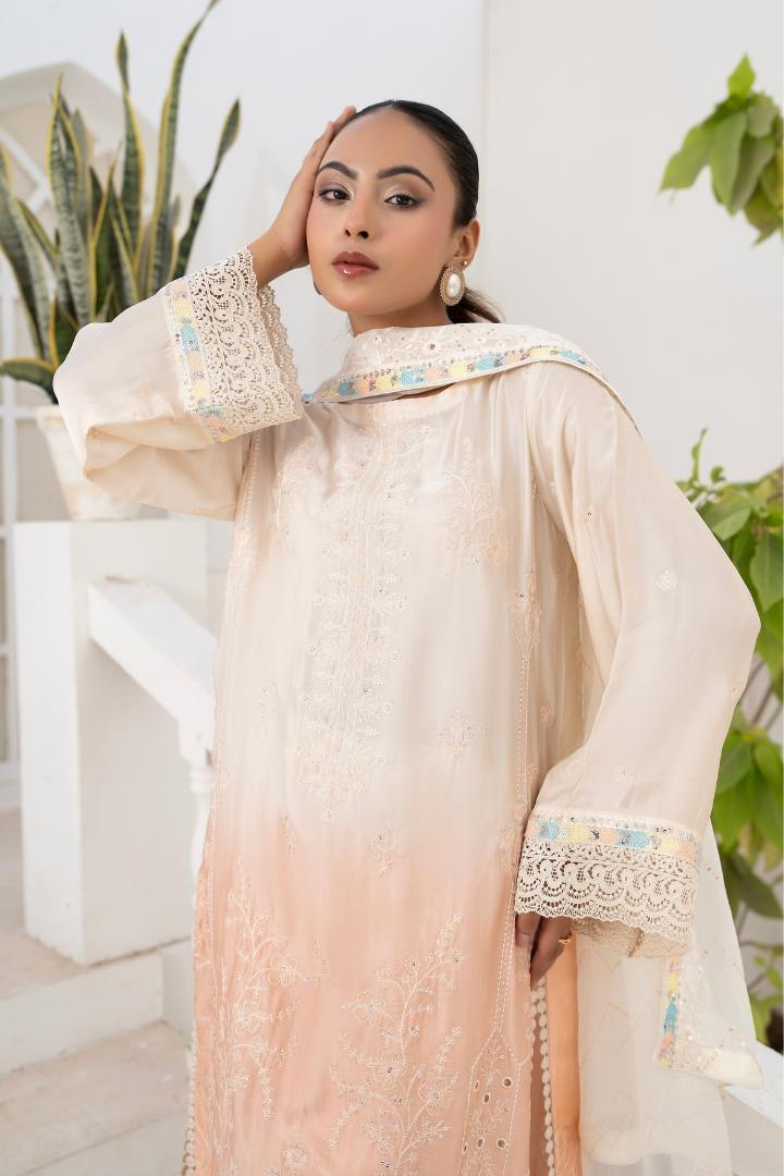 Shaanse Luxury Ombre Silk Vol-6 Ready to Wear Collection 2026 | Off White Peach
