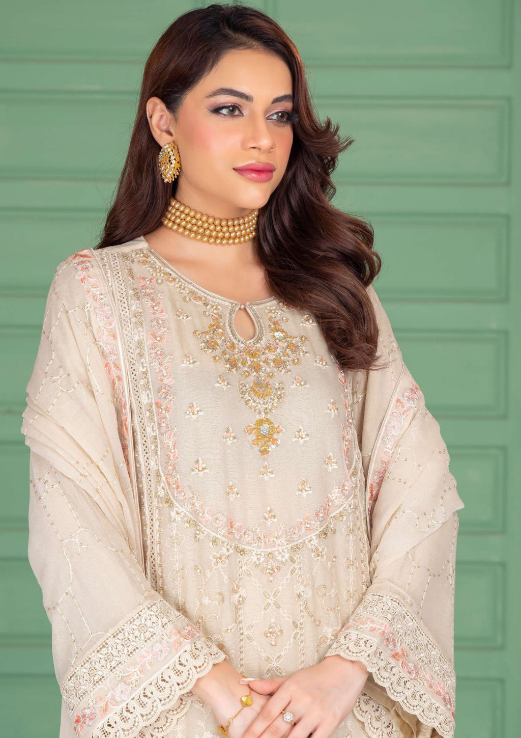 Agha Noor Shehnai Chiffon Ready to Wear Handwork Collection 25 | Beige