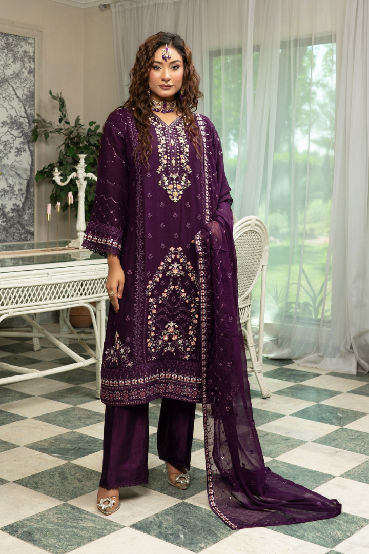 Agha Noor Qurbat Chiffon Handwork Ready to Wear Collection 2026 | Purpal - Mirha Fashion