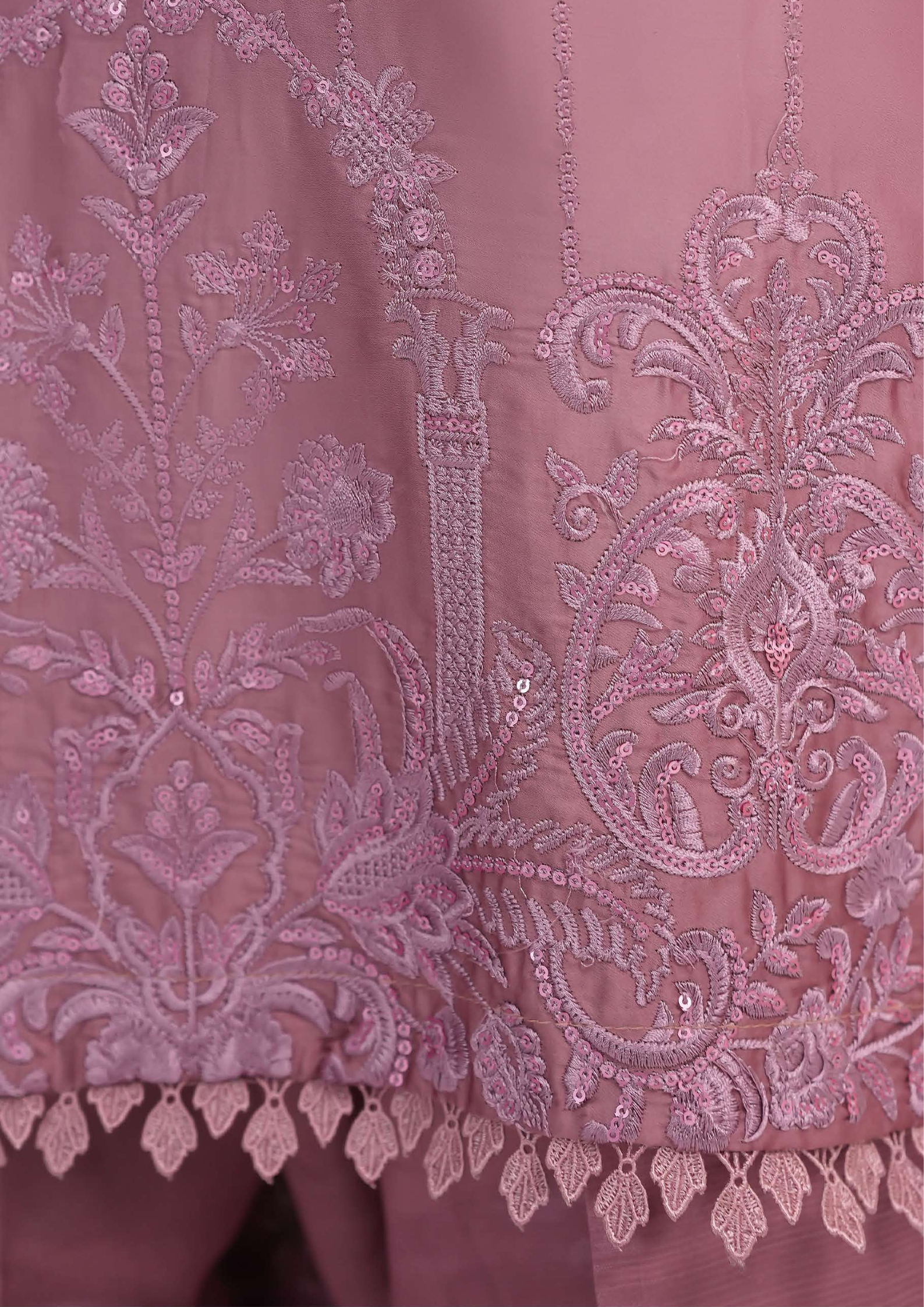 Shaanse Silk Embroidered 3PCS Ready-to-Wear Farshi Shalwar | Tea Pink