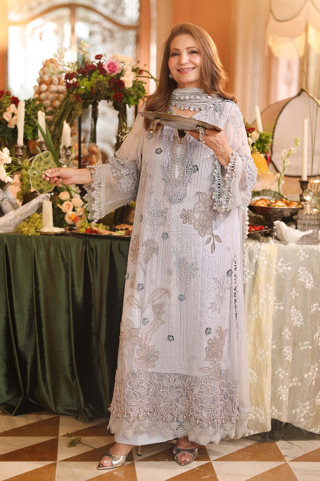 Maria B Chiffon Unstitched  Collection  2026 | MPC-26-206-Muted Blue
