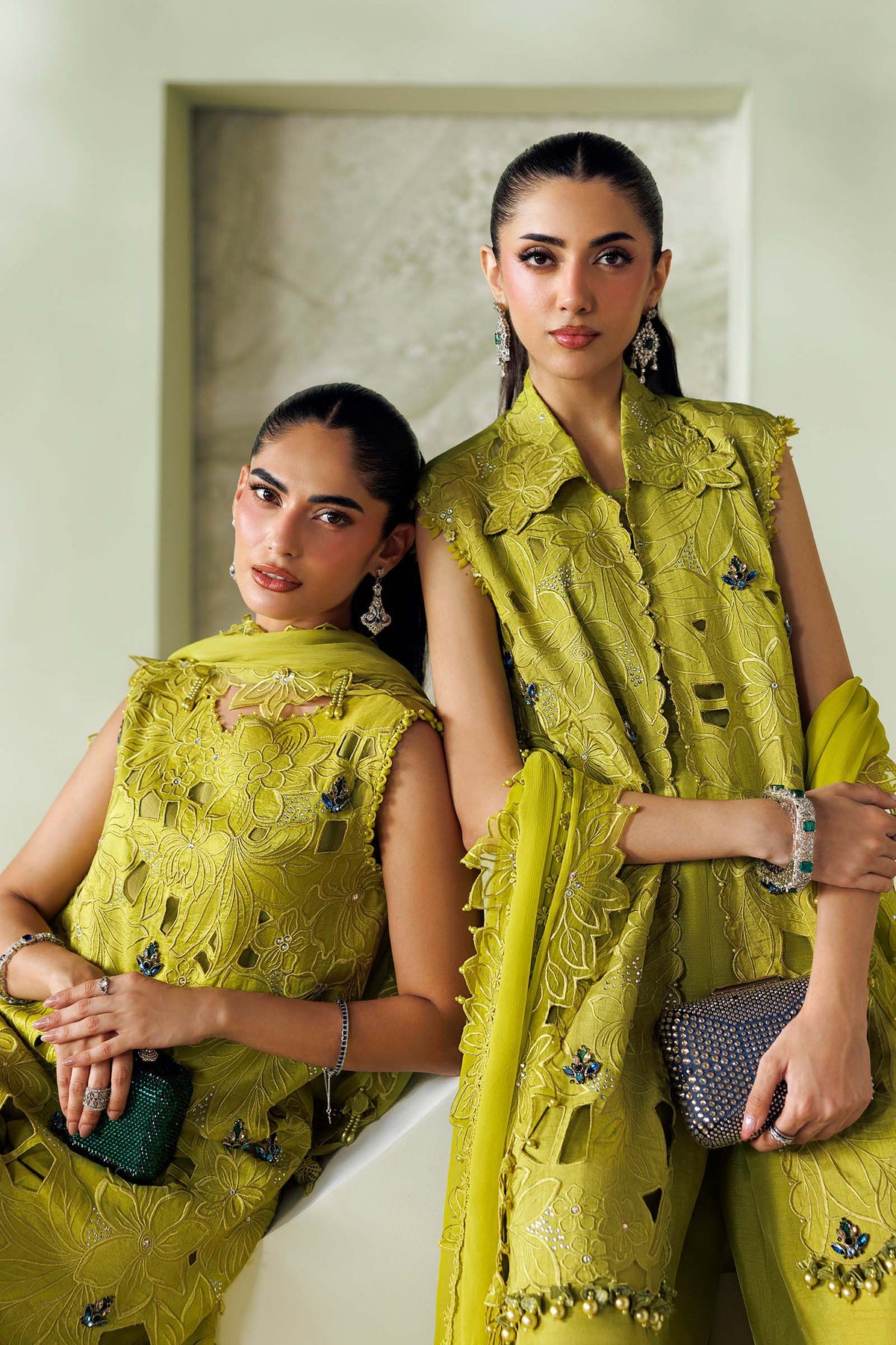 Maria B Soiree Unstitched Collection 2026 | SR-01-03-Lime Green