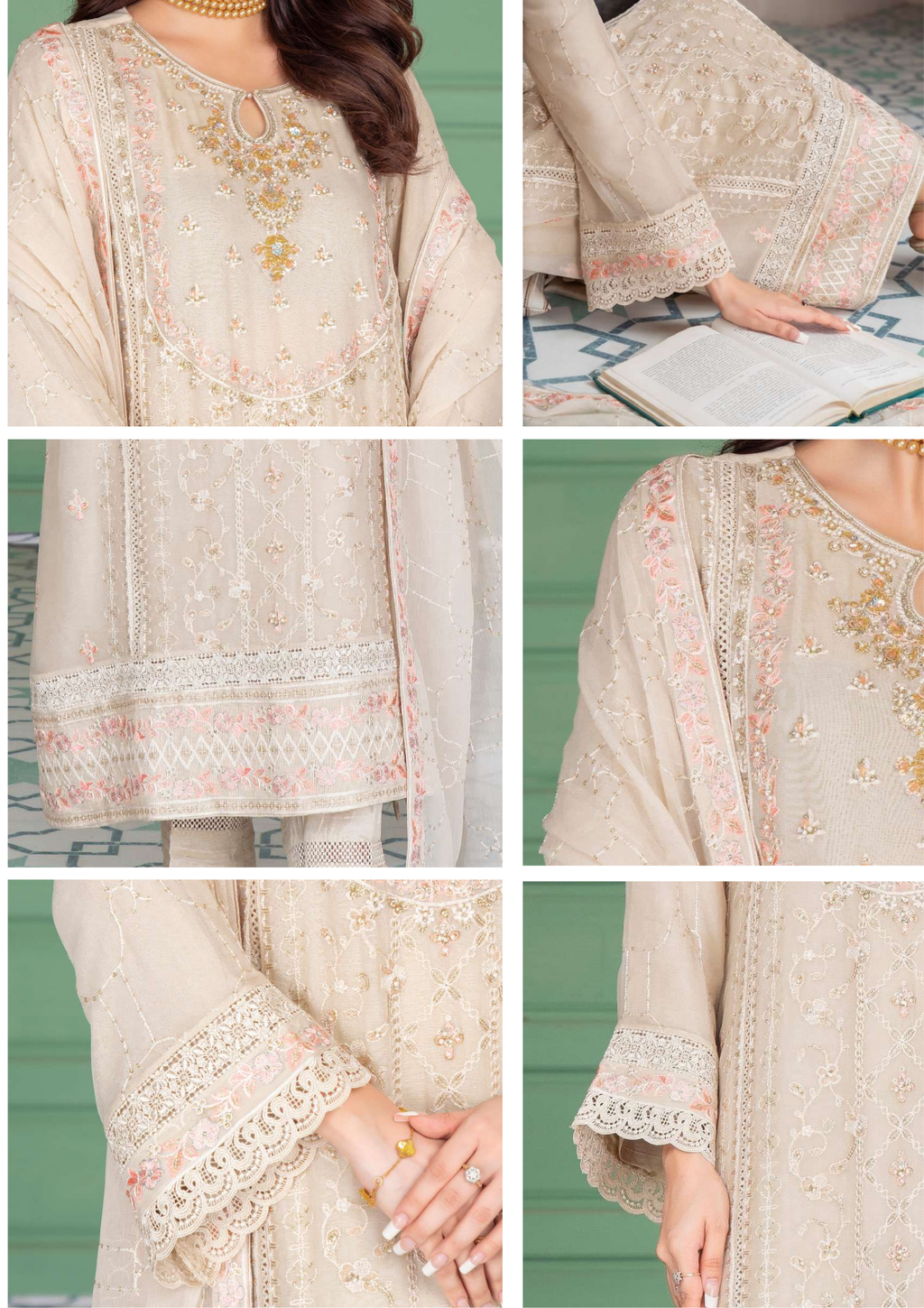 Agha Noor Shehnai Chiffon Ready to Wear Handwork Collection 25 | Beige