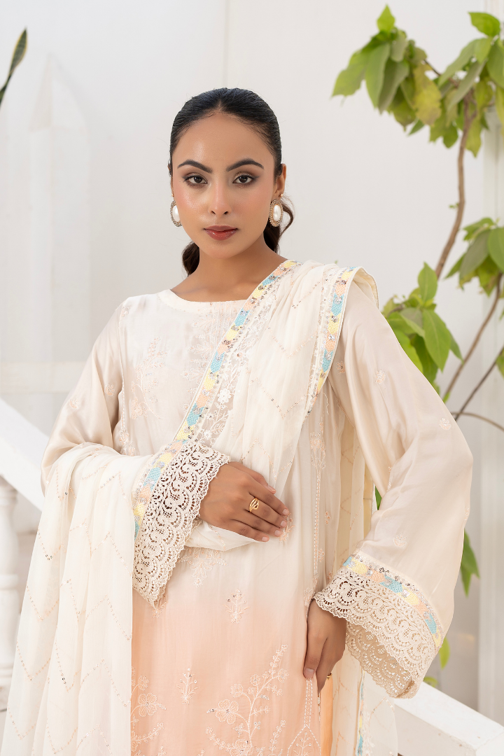 Shaanse Luxury Ombre Silk Vol-6 Ready to Wear Collection 2026 | Off White Peach