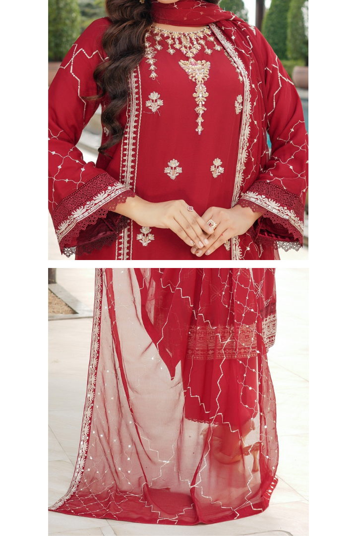 Agha Noor Sehnai Handwork Eid Ready To Wear Collection 2026 | Red - Mirha Fashion