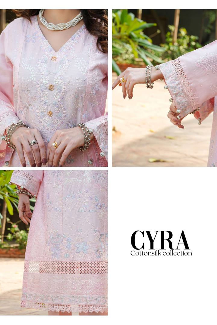 Shaanse Cyra Cotton Silk 3PCS Ready to Wear Collection Dec-2025 | Pink - Mirha Fashion