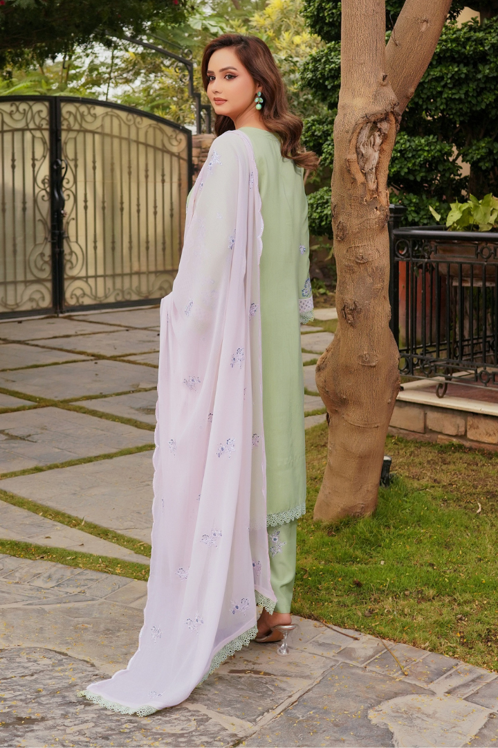 Shaanse Cyra Vol-2 Cotton Silk 3PCS Ready to Wear Collection Jan-26 | Light Green - Mirha Fashion