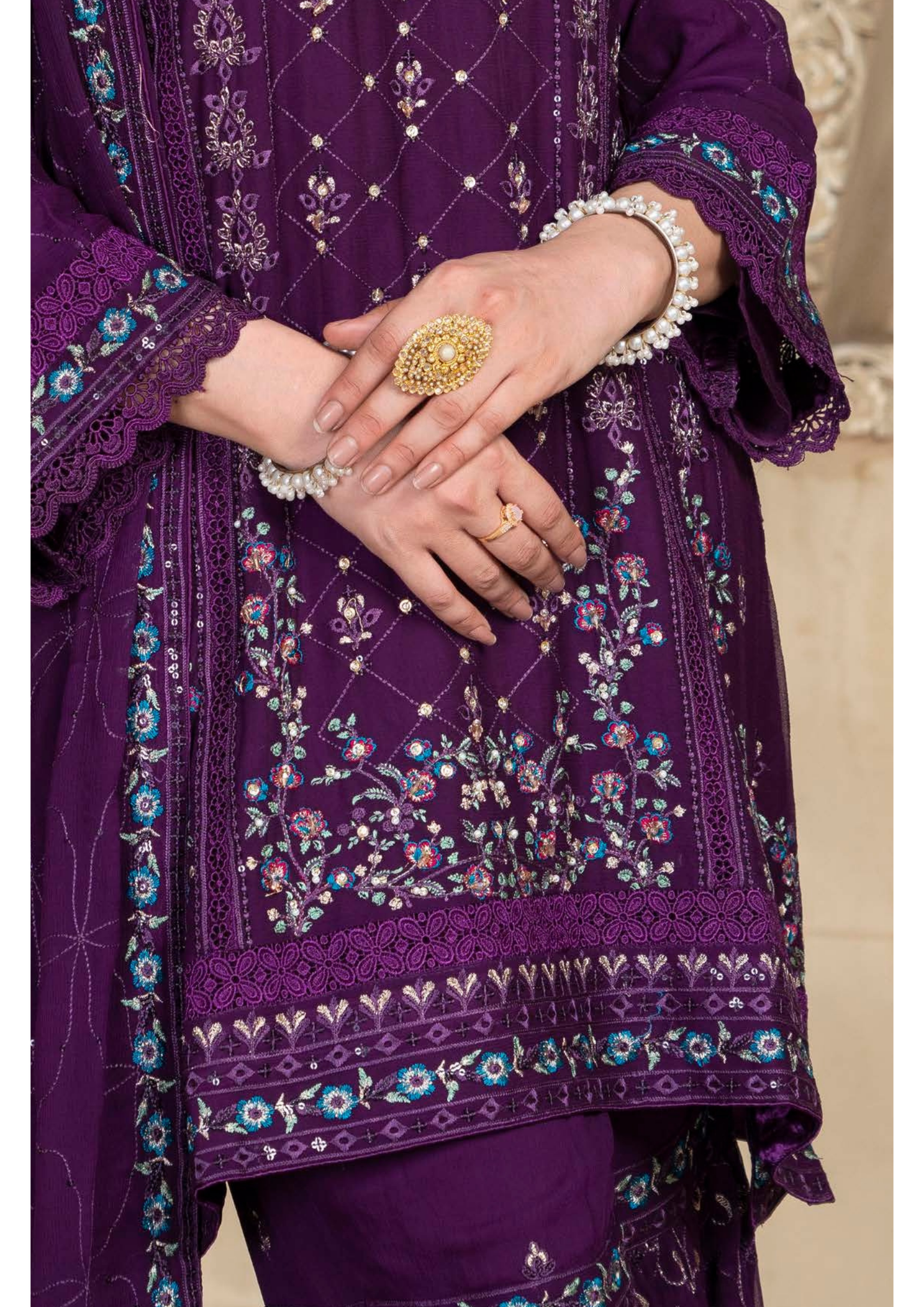 Agha Noor Chiffon Gharara Roshni Ready to Wear Collection 2025 D06 | Purple