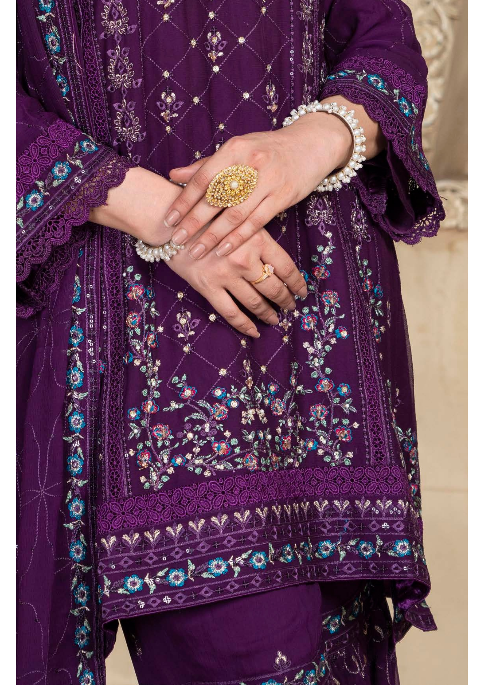 Agha Noor Chiffon Gharara Roshni Ready to Wear Collection 2025 D06 | Purple