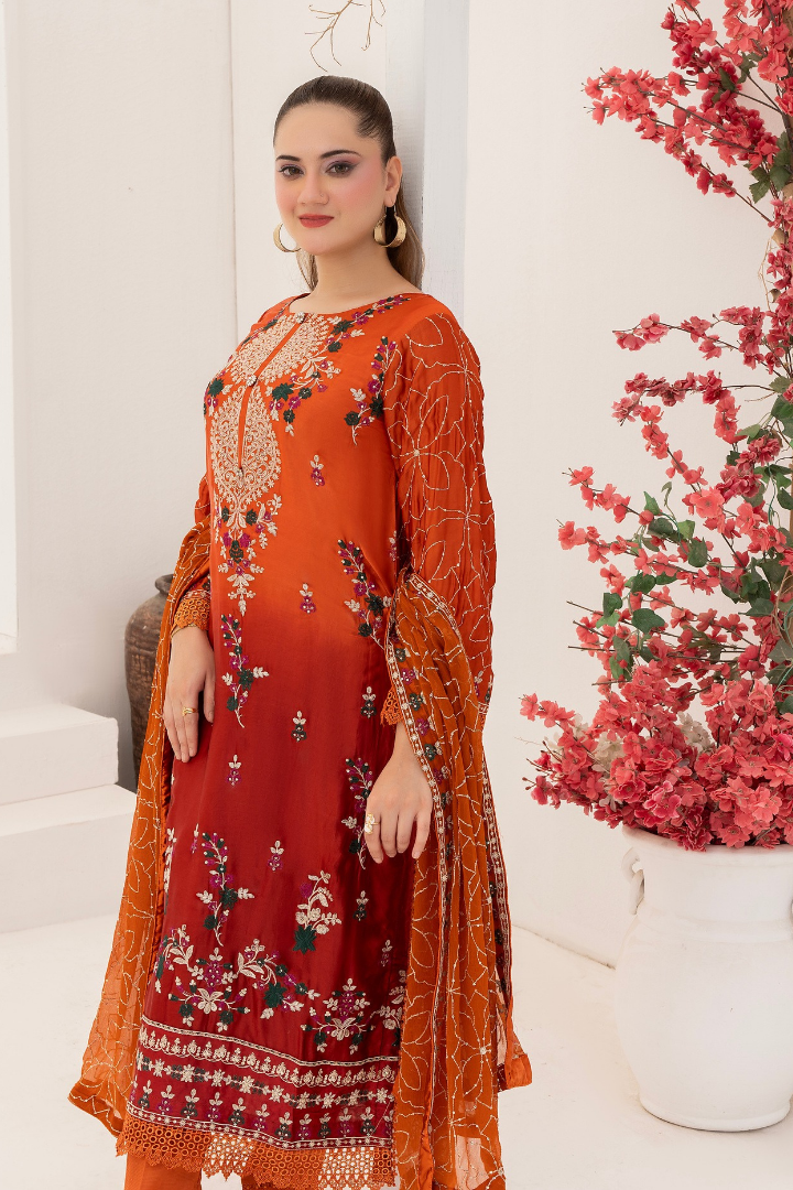 Shaanse Luxury Ombre Silk Ready to Wear Collection 2026 | Rust