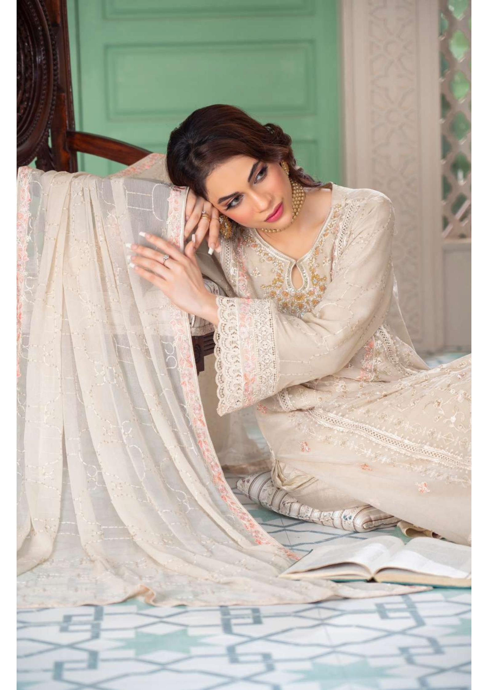 Agha Noor Shehnai Chiffon Ready to Wear Handwork Collection 25 | Beige