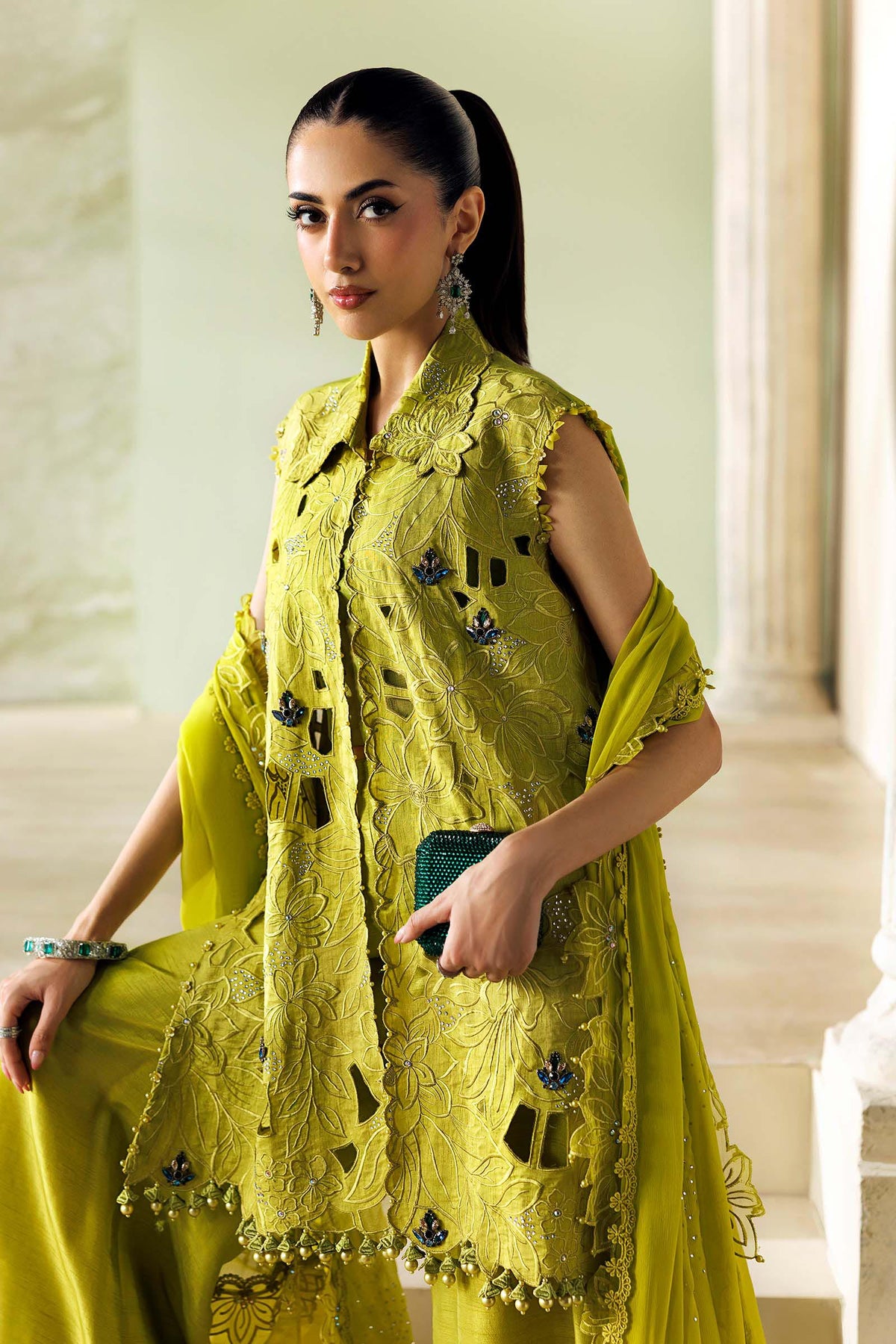 Maria B Soiree Unstitched Collection 2026 | SR-01-03-Lime Green