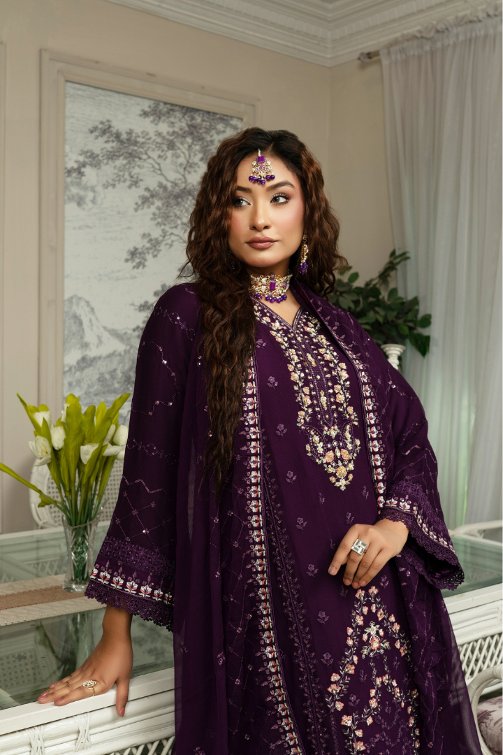 Agha Noor Qurbat Chiffon Handwork Ready to Wear Collection 2026 | Purpal - Mirha Fashion