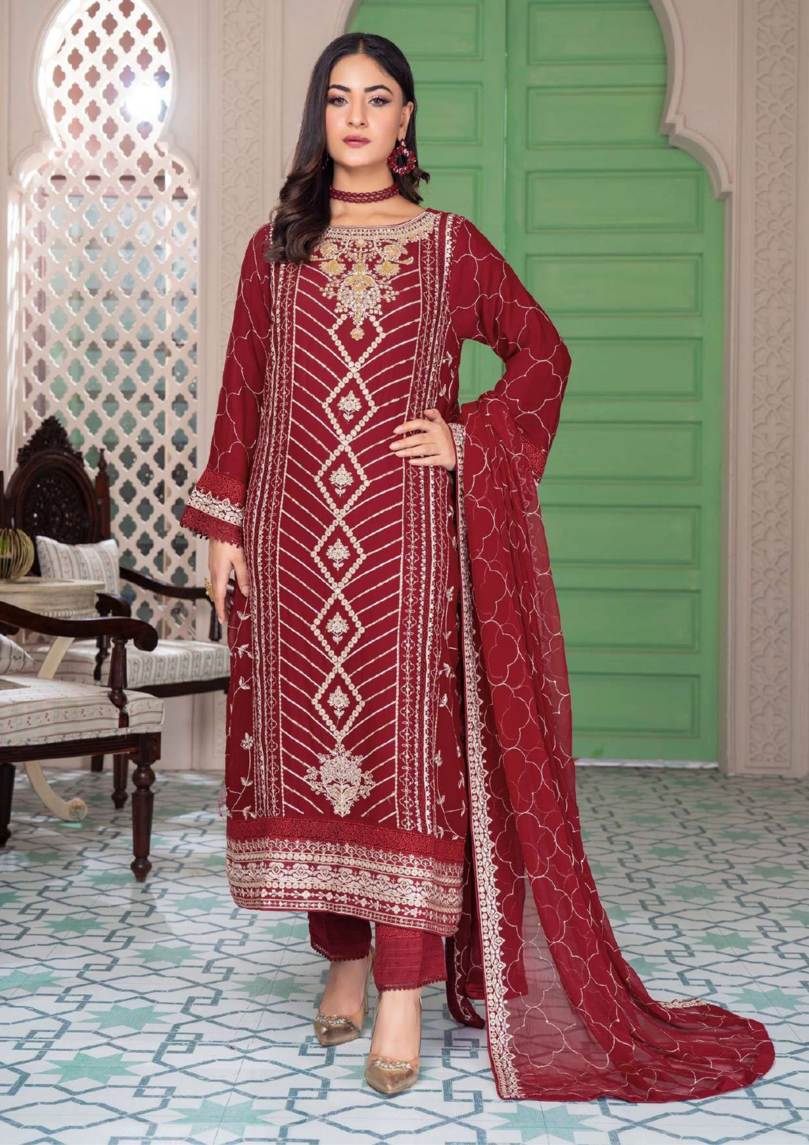 Agha Noor Shehnai Chiffon Ready to Wear Handwork Collection 25 | Red