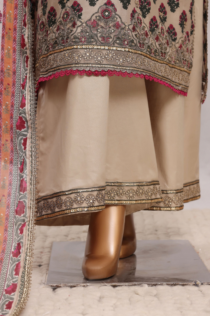 Sadabahar Regal Festive Emb Lawn Vol-3 Ready to Wear Collection | Beige